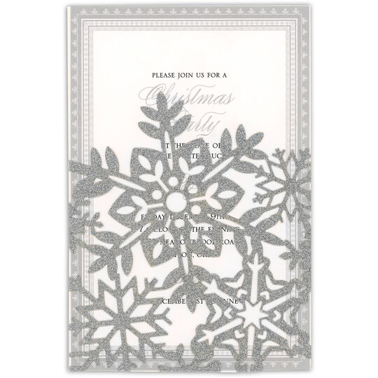 Silver Snowflake Glittered Die-cut Pocket Invitations